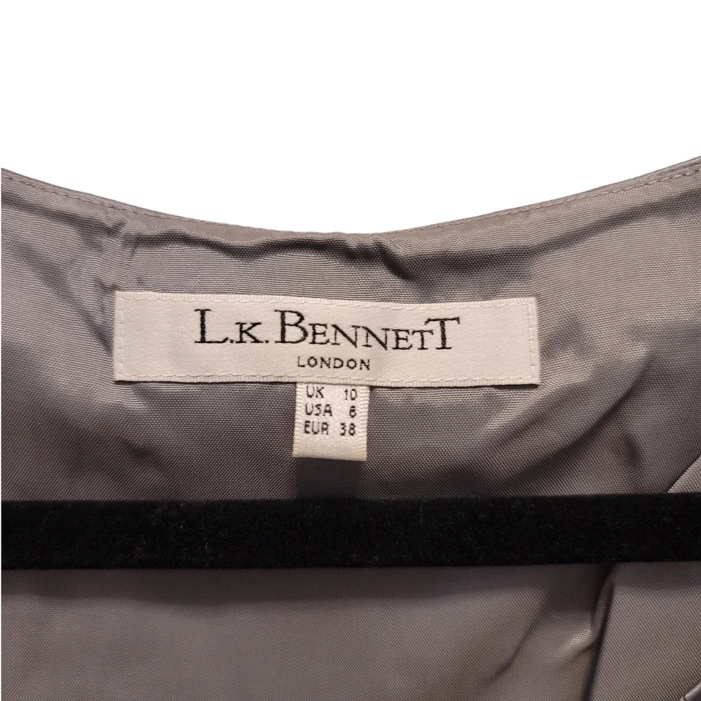 L.K. Bennett Women's 100% Silk Pleated Sleeveless Pencil Dress Grey Black Size 6